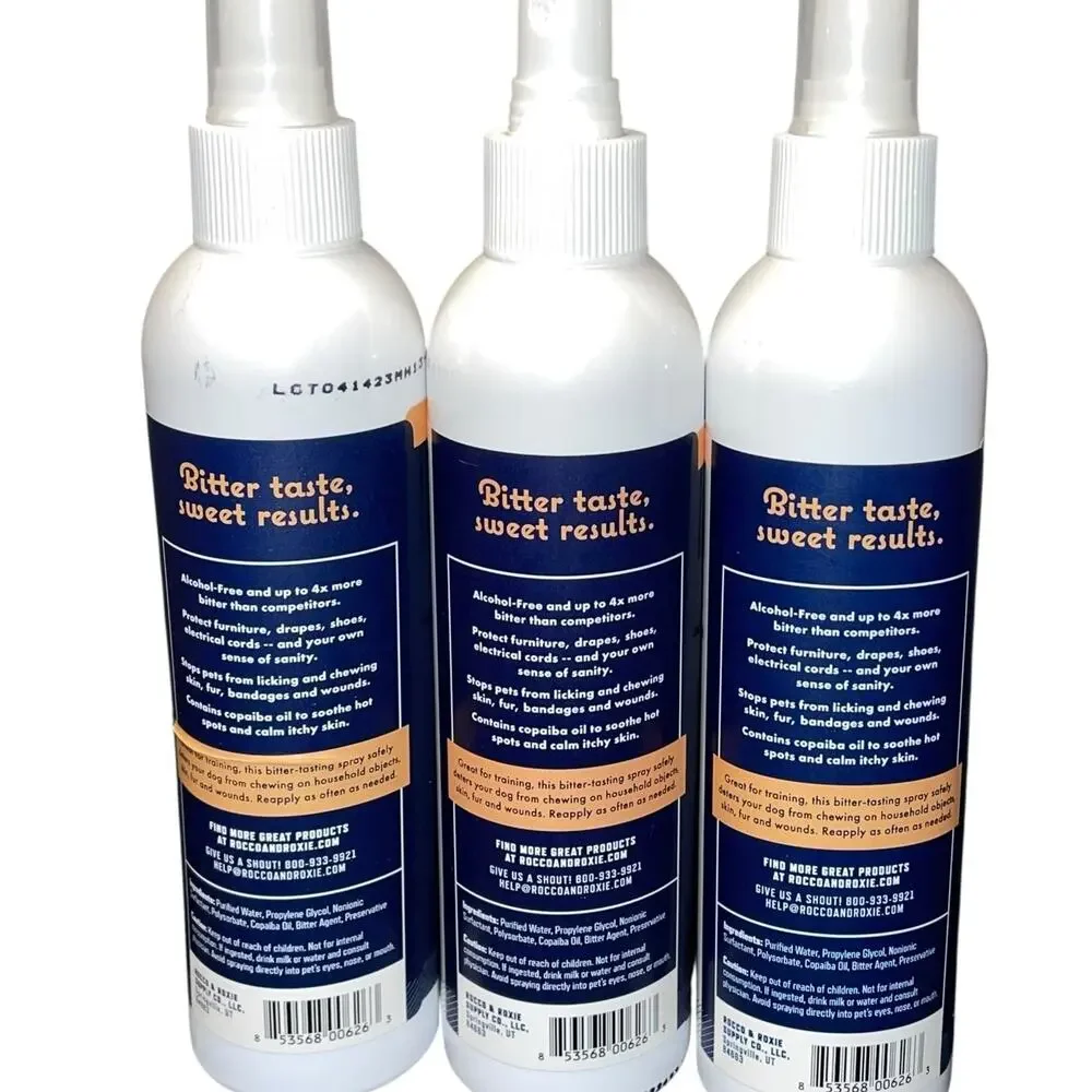 Rocco & Roxie No Chew Extreme Bitter Spray Dogs Stop Chewing 8 oz Lot of 3 NEW